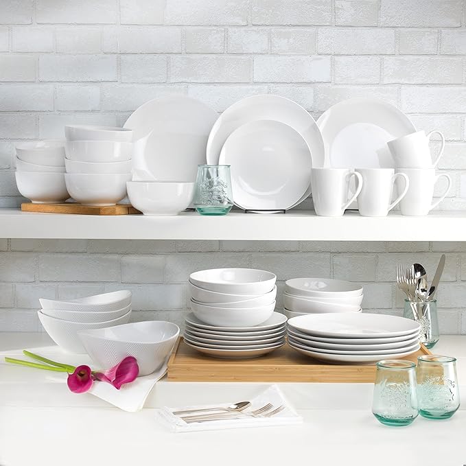 Euro Ceramica Highlands Collection Chip Resistant Semi Oval Salad, 4pc Bowl Set, white