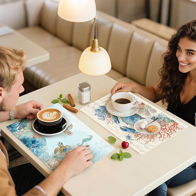 Nautical Placemats Set of 4 Washable Table Place Mats for Dining Kitchen Party Decor