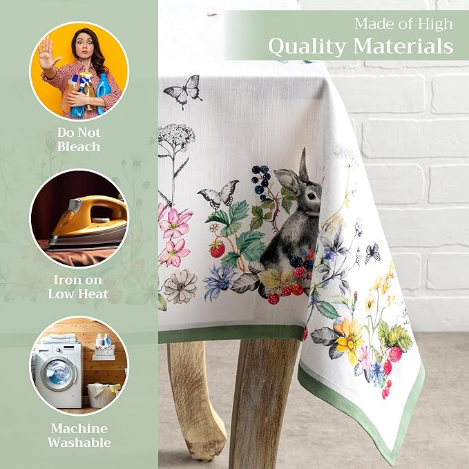 Maison d' Hermine Table Cloth Rectangle Table 100% Cotton 54 x 72 Inches Tablecloth Reusable Decorative for Dining Room Farmhouse Home Valentines Day Decorations Spring Summer - Printemps