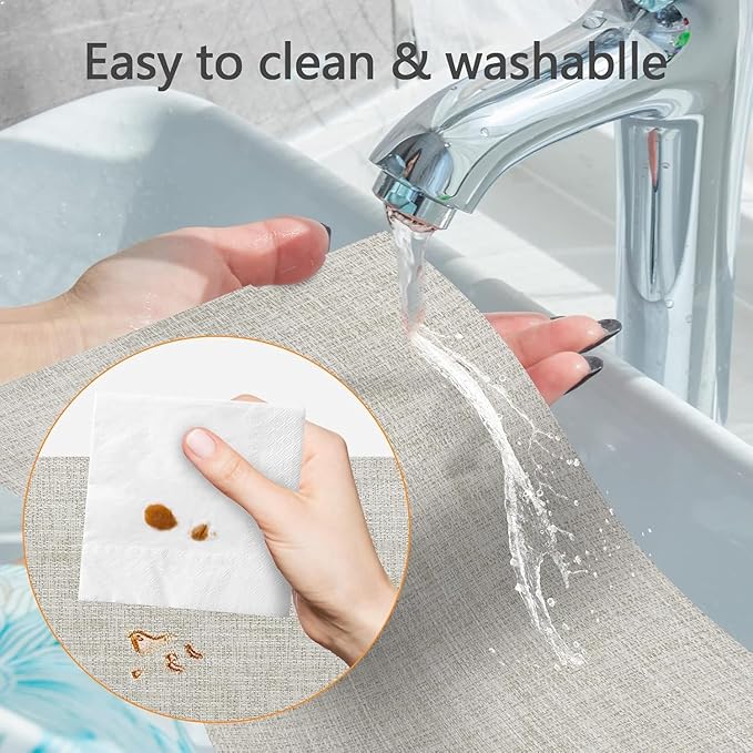 DACHUI Placemats Set of 4, Linen Look Woven Place Mats, Water Resistant, Heat Resistant, Washable, Durable Table Mats (Beige White)