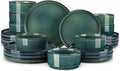 vancasso Starry Plates and Bowls Sets for 8, 24 Pieces Green Dinnerware Sets for Kitchen, Modern Stoneware Dishes Set, Dishwasher and Microwave Safe