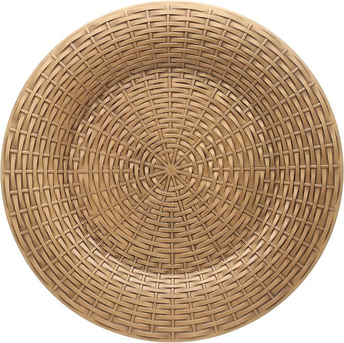 13 Inch Antique Gold Charger Plates Set of 6 Round Plastic Plates Matte Finish Faux Rattan Woven Texture Charger plates for Wedding Party Christmas (513)