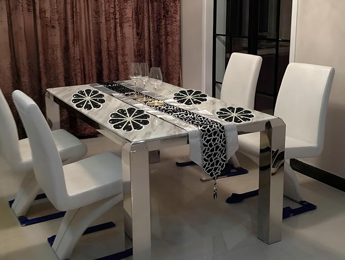 Washable Waterproof Diamond Circle Placemats for Round Tablescape Decor for Dinner and Kitchen Bling Placemats for Weddings & Special Events (Black)-4PCS