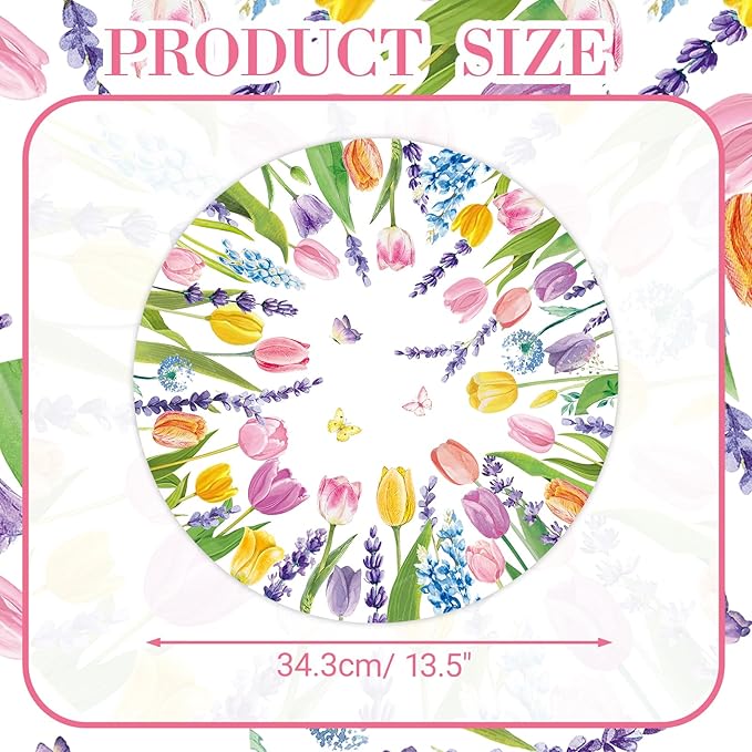 50PCS Watercolor Floral Disposable Paper Placemats - Spring Tulip & Lavender Round Table Mats for Birthday Wedding Baby Shower Party Decoration