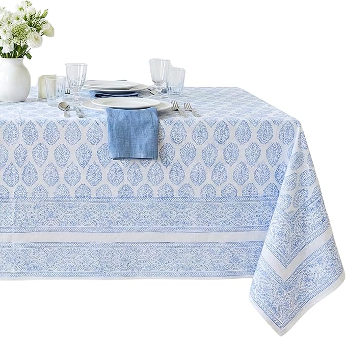 ATOSII Amalfi 100% Cotton Boho Square Fall Tablecloth, Handblock Print Table Cloth for Kitchen I Dining Table Linen Fall Décor I Parties Wedding Outdoor Christmas Thanksgiving I Fall 60 X 60 Inches