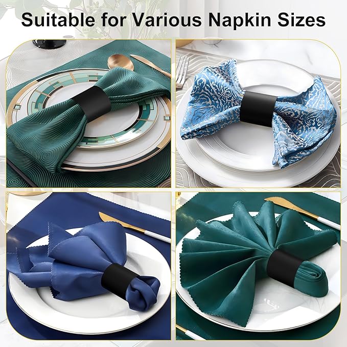 Christmas Napkin Rings Set of 100, 2 Colors in 1, Reusable Adjustable Napkin Bands for Holiday Parties, Wedding, Thanksgiving Table Decor, Waterproof Tear-Proof (Black) Great Gift Idea