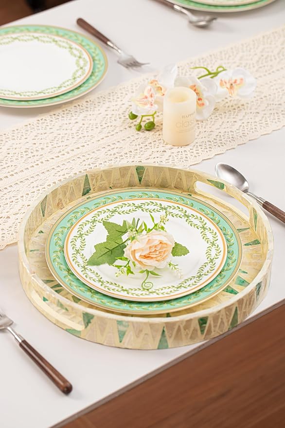 High Bone China Dinnerware Set, 12-Piece Artistic Green Plates and Bowls, Lightweight & Chip Resistant Ceramic Service for 4, Dishwasher Safe Elegant Kitchen Dining