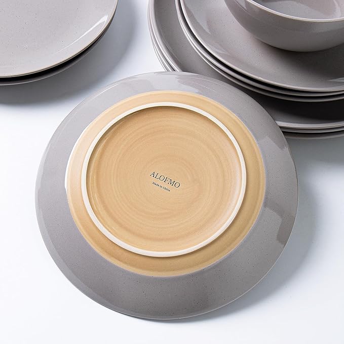 Dinnerware Sets for 6, 18 Pieces Stoneware Plates and Bowls Sets, Dishwasher&Microwave Safe,Modern Minimalist Tableware for Everyday Use, Grey