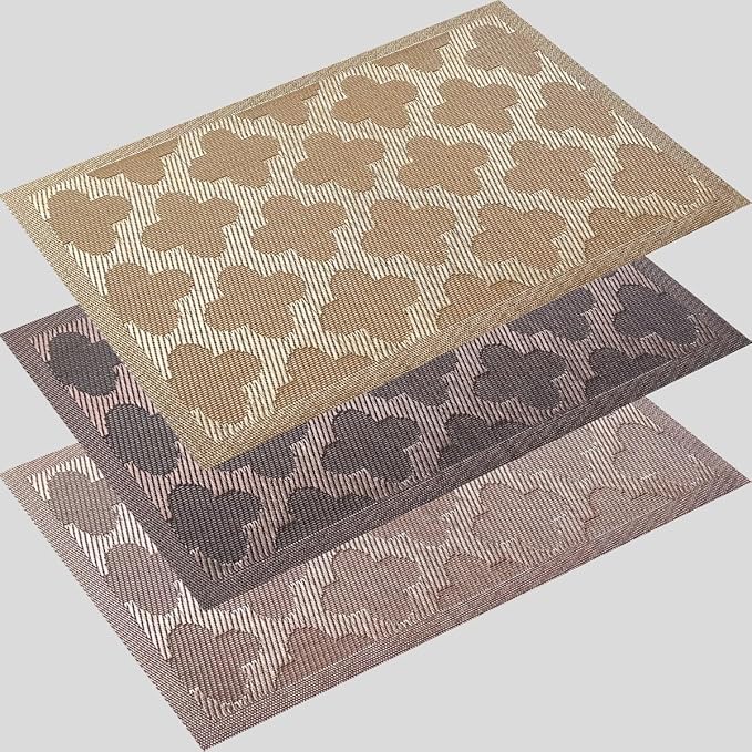 Elegant Placemats Vinyl Woven Heat-Resistant Placemats Set of 8 Washable Easy to Clean Table Mats for Dining Room and Decorate (Brown)