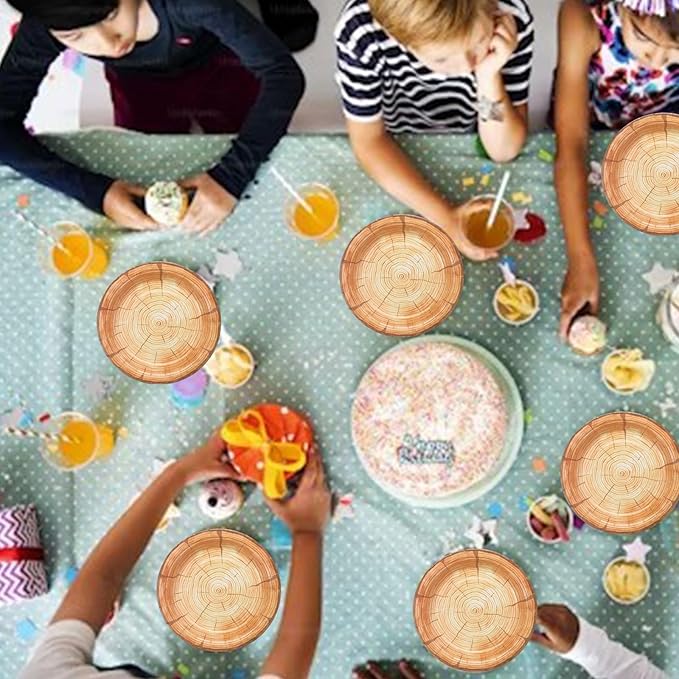 120 Pcs Wood Grain Paper Plates 7 Inch Farmhouse Round Disposable Plates Rustic Wood Slice Dish for Lumberjack Birthday, Christmas Dinner Supplies for Baby Shower, Woodland Party