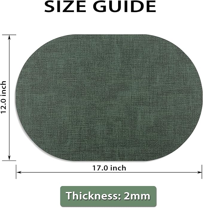 Placemats Set of 4 - Washable Heat Resistant Table Placemats - Wipeable Faux Leather Oval Place Mats, Waterproof Table Mats for Dining Table, Green