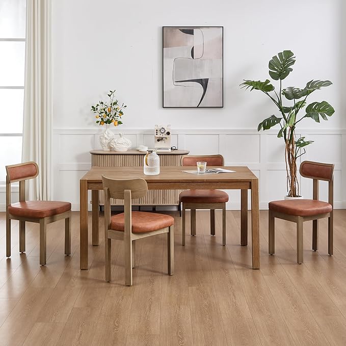 Brown Dining Chairs Set of 6, Mid Century Modern Leather Dining Room Chairs with Curved Back, Armless Kitchen Chairs for Living Room/Restaurant/Balcony/Bedroom/Home Desk/Task
