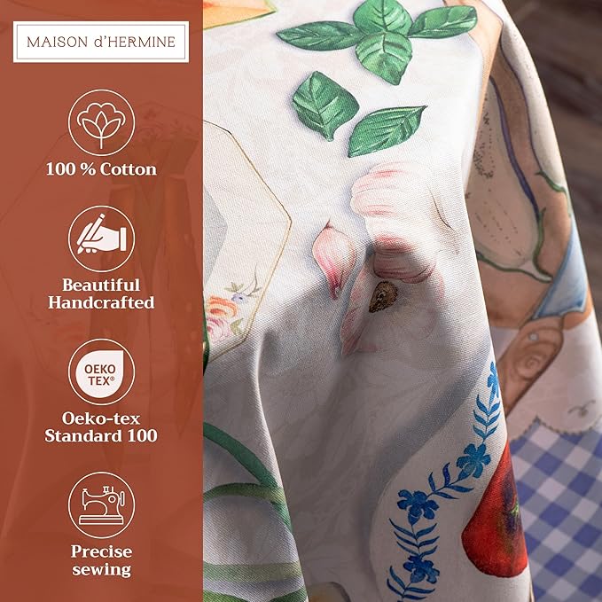 Maison d' Hermine Table Cloth Round Table 100% Cotton 63 Round Inches Tablecloth Reusable Decorative for Dining Room Farmhouse Home Valentines Day Decorations Spring Summer - Gourmand