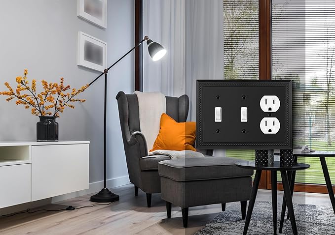 Henne Bery Sunken Pearls Heavy Duty Decorative Wall Plate Switch Plate Outlet Cover (Double Toggle/Single Duplex, Matte Black)