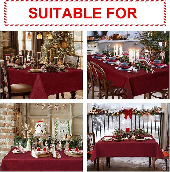 Hiasan 2 Pack Faux Linen Red Rectangle Tablecloth - Wrinkle and Stain Resistant Washable Table Cloth for Kitchen Dining Room Holiday Table Cover for Party Dinner, 90 x 156 Inch