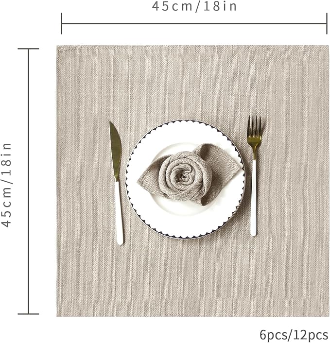 BALCONY & FALCON Cloth Napkins Set of 6 Washable Linen Napkins Absorbent Wrinkle-Free Fabric Napkins Bulk for Dinner Wedding Party Easter Thanksgiving Christmas Banquet (Beige 17.7"x17.7")