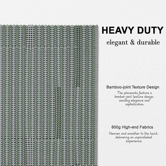 Placemats Set of 4, Vinyl Woven Place Mats Indoor Set of 4 Washable Wipeable PVC Table Mats Heat-Resistant Non Slip Placemat for Kitchen Dining Outdoor Table (Gray Sage Green, Set of 4)