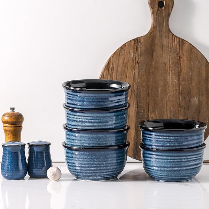 JINGUS Soup Bowl, 20 OZ Porcelain Cereal Bowls Set of 6 Perfect for Pasta, Snack, Oatmeal, Rice, Salad,and Ice Cream, Stackable & Durable Bowls for Kitchen, Microwave & Dishwasher Safe, Blue