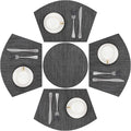 SHACOS Small Round Table Placemats Set of 5 Woven Vinyl Wedge Placemats with Centerpiece Round Table Mats Heat Resistant Wipe Clean (5, Black Gray)