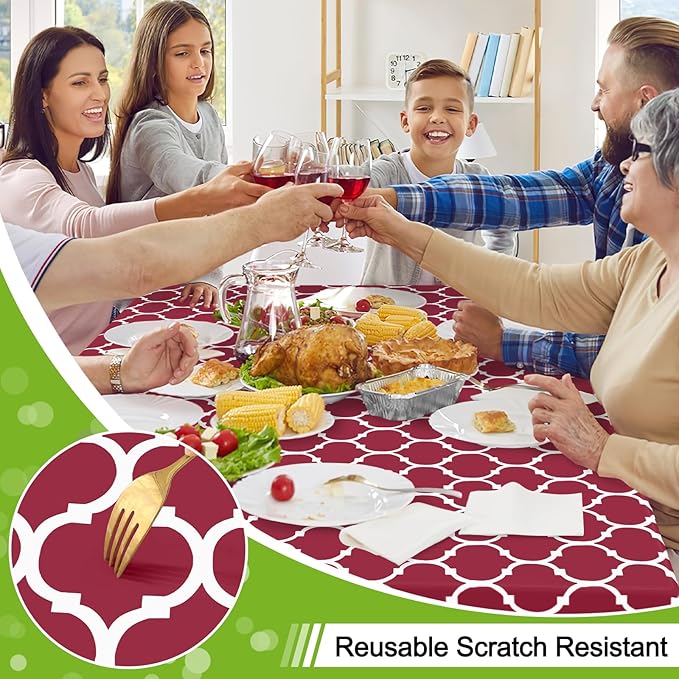 Smiry Rectangle Table Cloth, Waterproof Vinyl Tablecloth with Flannel Backing for Rectangle Tables, Wipeable Spillproof Plastic Tablecloths for Dining, Camping, Indoor and Outdoor (52"x70", Burgundy)