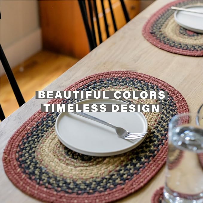 Homespice Highland Jute Woven Placemats, Warm Country and Cabin Decor, Set of 4, Multicolor 13x19 Rectangle Table Mats - Vibrant Colors, Durable, Easy to Clean and Protects Furniture