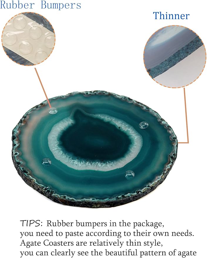 AMOYSTONE Teal Agate Coasters Set of 4, 3.5-4 Inch Large Stone Coasters, Heat Resistant & Non-Porous, Luxury Drink Accessories for Entertaining, Dinner Party Decor