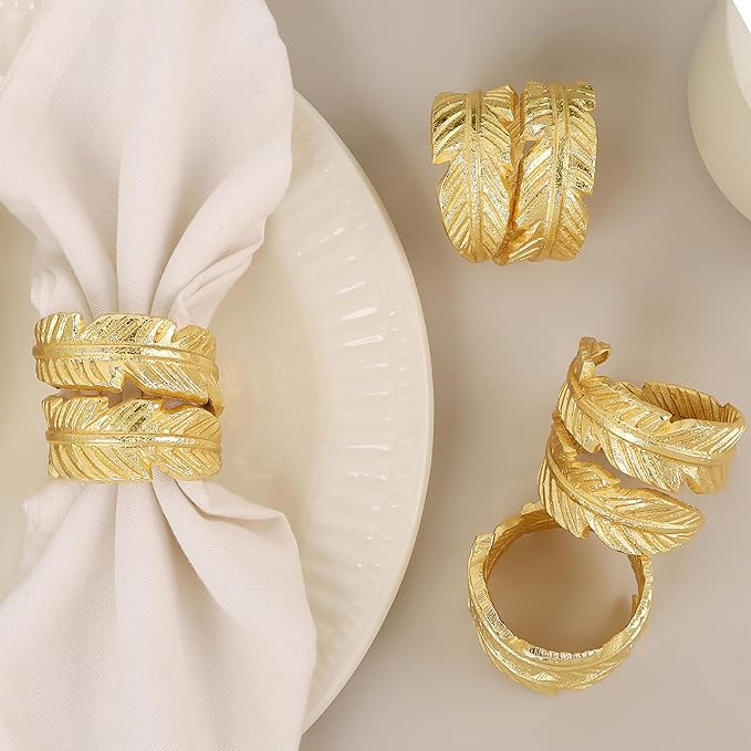 CLEENTABLE Gold Napkin Rings, Napkin Ring Set of 12, Napkin Holders for Dining Table Settings Thanksgiving Metal Serviette Ring Rustic Table Décor for Weddings, Parties, and Everyday Use