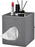 Tissue Box Cover with Storage Tray Square Tissue Box Holder PU Leather Facial Tissues Organizer Tray for Bathroom Vanity Bedroom Office Car,Stylish Napkin Caddy Decorative Organizer (Grey)