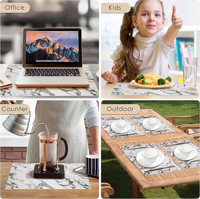 Leather Placemats Set of 6, Marble Placemats for Dinner Table Mats Heat Resistant Placemats Washable Insulation Table Mat Kitchen Marble Place Mats Nordic Style