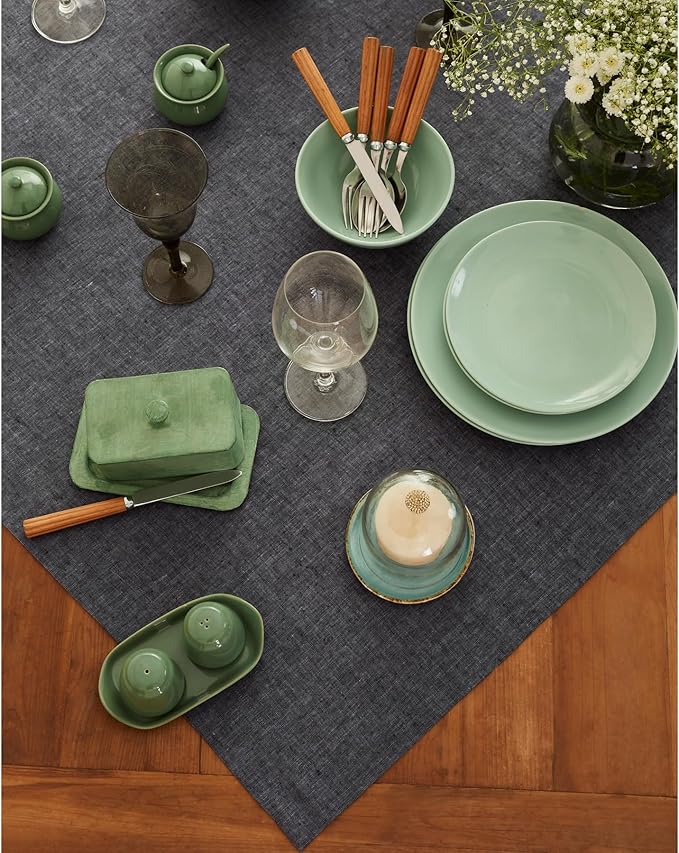 Solino Home Linen Square Tablecloth 52 x 52 Inch - 100% Pure Linen Charcoal Grey Table Throw - Athena, Machine Washable Tablecloth for Winter, Spring