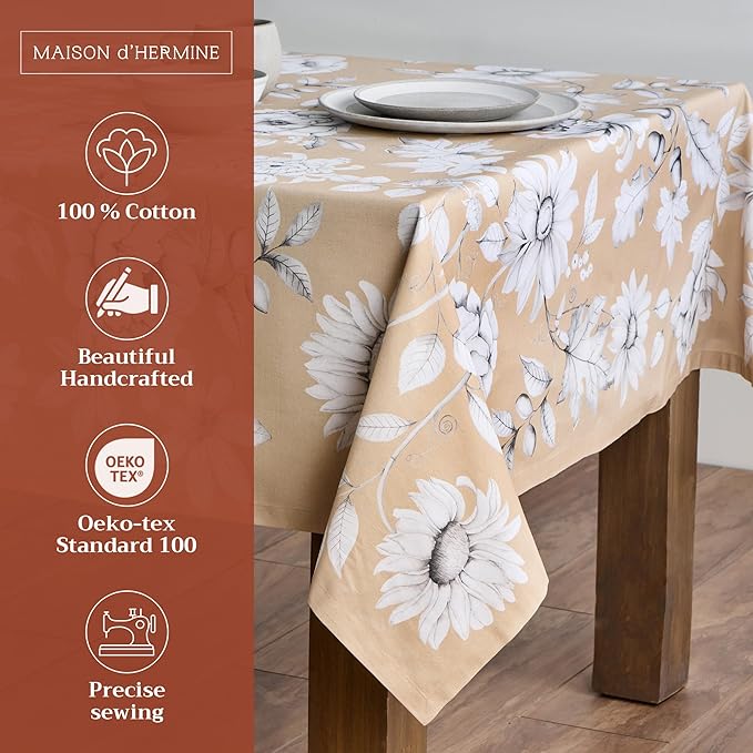 Maison d' Hermine Table Cloth Rectangle Table 100% Cotton 60 x 120 Inches Fall Tablecloth Reusable Everyday Use for Thanksgiving Christmas Decorations Dining Farmhouse Party (Pretty Autumn)
