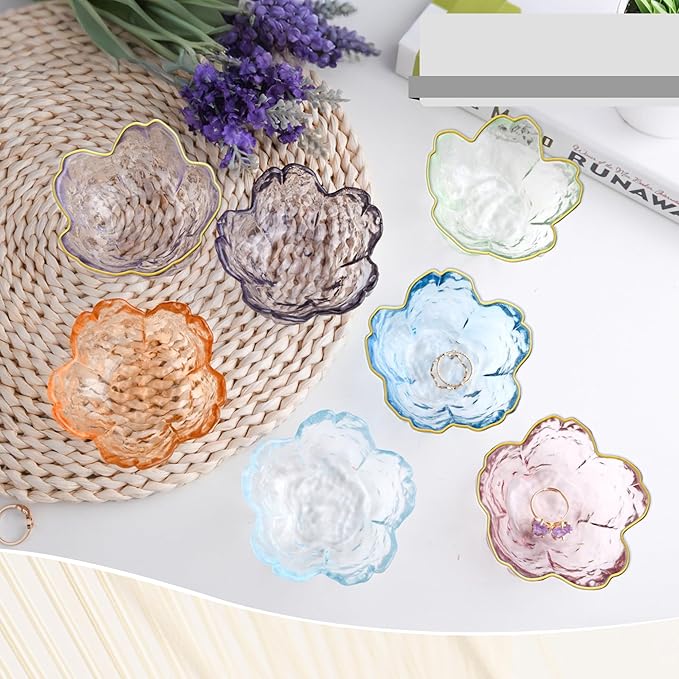 Green Glass Jewelry Trinket Dish, Cherry Blossom Decor Ring Holder Tray, Small Trinket Bowl Gifts for Women