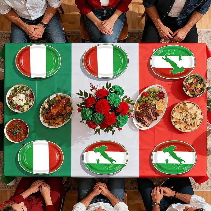50Pcs Italian Flag Oval Paper Plates 10" x 12" Large Heavy Duty Italian Flag Disposable Dinner Plates Red White and Green Dessert Platters for Pizza Baby Shower Family Gathering Party Decorations