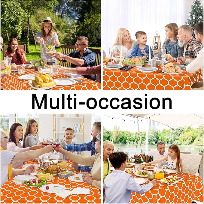 Smiry Rectangle Table Cloth, Waterproof Vinyl Tablecloth with Flannel Backing for Rectangle Tables, Wipeable Spillproof Plastic Tablecloths for Dining, Indoor and Outdoor (60"x120", Bright Orange)