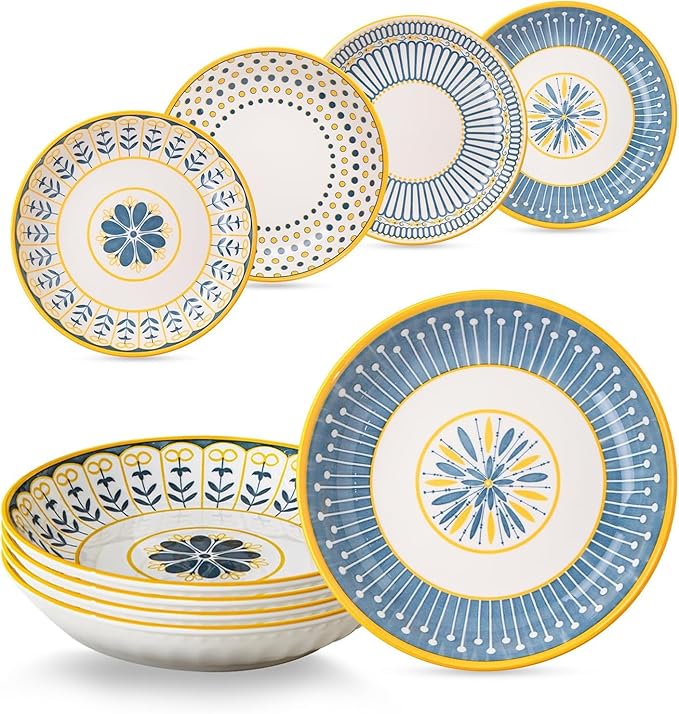 Yeacccng Pasta Bowls Set of 4, 24 Oz Ceramic Salad Bowls, 8 Inch Shallow Serving Bowls for Pasta, Salad, Oatmeal, Fruit, Easy to Clean, Dishwasher & Microwave Safe, Scratch-Resistant, Lead-Free