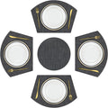 SHACOS Large Size Wedge Placemats with Centerpiece Round Mat Set of 5 Round Table Place Mats Washable Dining Table Placemats Reversible Durable, Black Gray