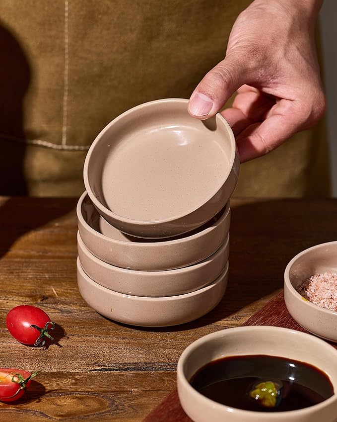 famiware Milkyway Ceramic Soy Sauce Dish, Dipping Bowls Set of 6, Dipping Sauce Bowls/Dishes, 4oz Small Serving Bowls for Side Dishes, Condiment, Sushi, Appetizer, Dessert, Cinnamon Brown