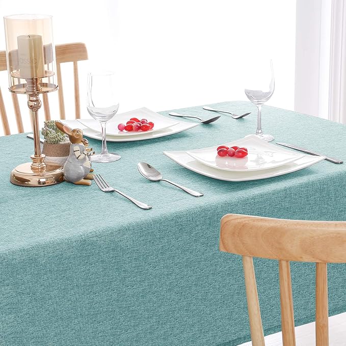 Hiasan Faux Linen Square Tablecloth - Wrinkle and Stain Resistant Washable Table Cloth for Kitchen Dining Room Holiday Table Cover for Party Dinner, Aqua, 60 x 60 Inch
