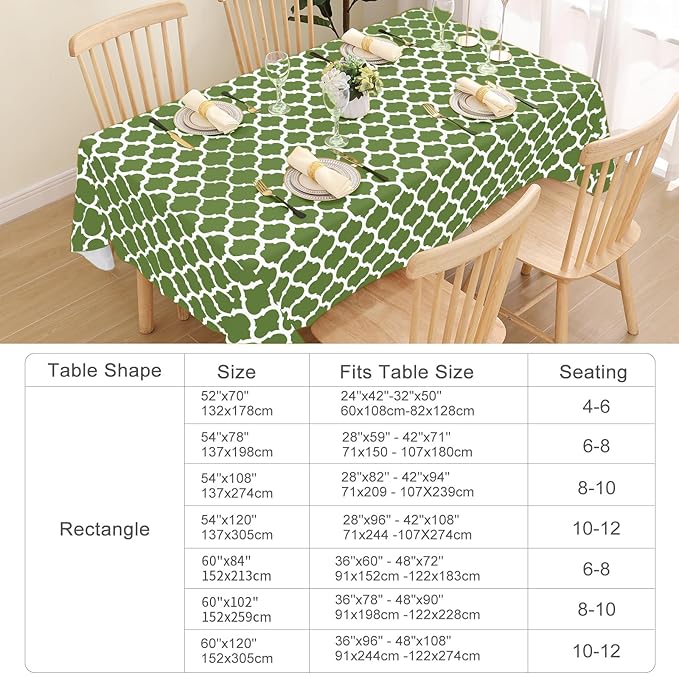 Smiry Rectangle Table Cloth, Waterproof Vinyl Tablecloth with Flannel Backing for Rectangle Tables, Wipeable Spillproof Plastic Tablecloths for Dining, Camping, Indoor and Outdoor (60"x120", Green)
