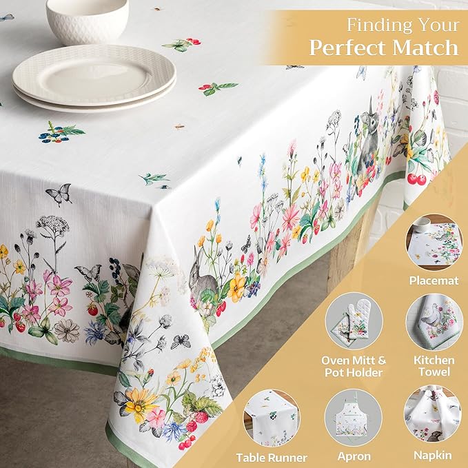 Maison d' Hermine Table Cloth Rectangle Table 100% Cotton 60 x 108 Inches Tablecloth Reusable Decorative for Dining Room Farmhouse Home Valentines Day Decorations Spring Summer - Printemps