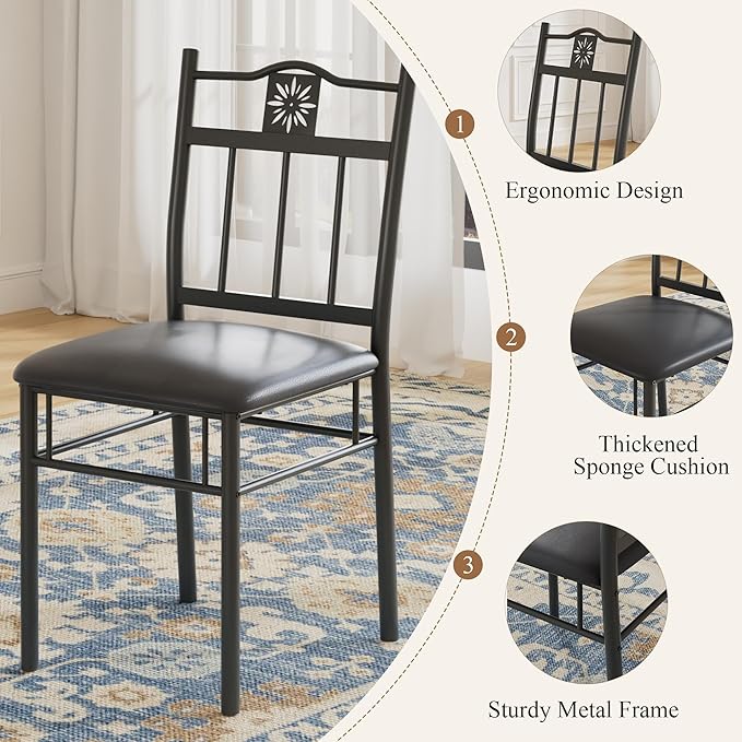 VECELO Dining Table Set for 4, 5-Piece Wood Kitchen Table with Upholstered Padded Chairs for Small Space, Breakfast Nook, Space-Saving, Brown