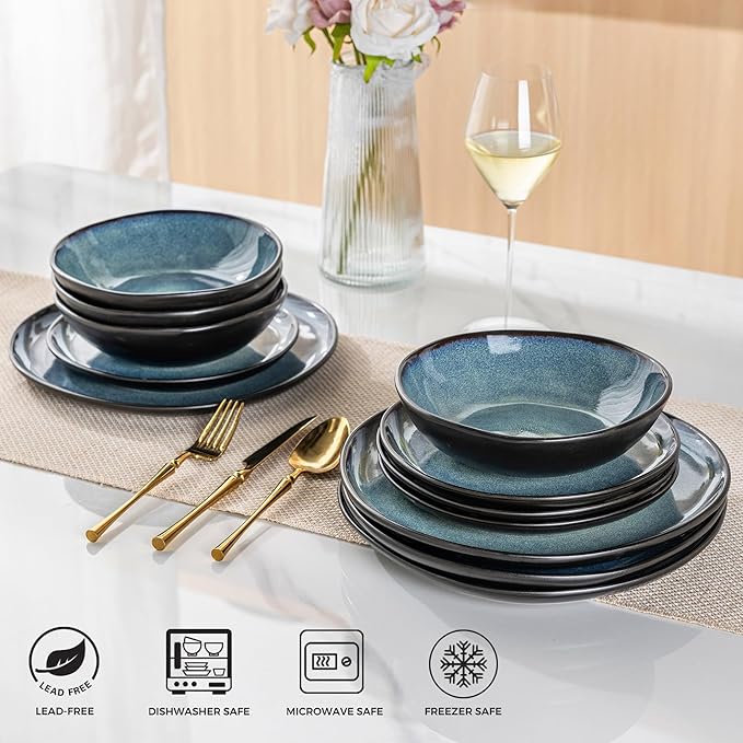 AmorArc Ceramic Dinnerware Sets,Handmade Reactive Glaze Stoneware Plates and Bowls Set,Highly Chip and Crack Resistant | Dishwasher & Microwave Safe Dishes Set,Service for 8 (24pc)