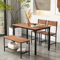 NAFORT Dining Table Set for 4 with Bench, Industrial Kitchen Table and Chairs, Rustic Brown Wood & Black Metal 4-Piece Dining Room Set for Apartment, Small Space, Kitchen, Restaurant