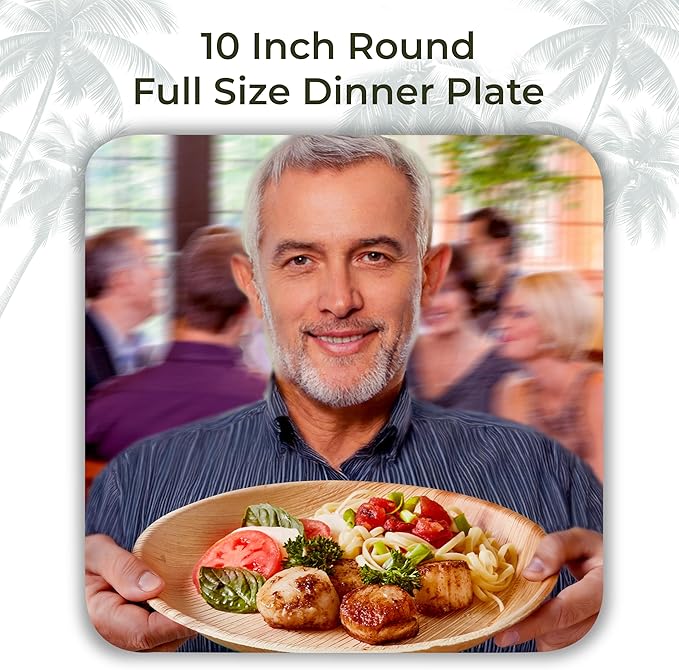 Indie Palm Disposable Palm Leaf Plates – 50 Pack 10 Inch Round – Heavy Duty, 100% Compostable & Biodegradable – Eco-Friendly Alternative to Plastic & Bamboo – Perfect for Parties & Events