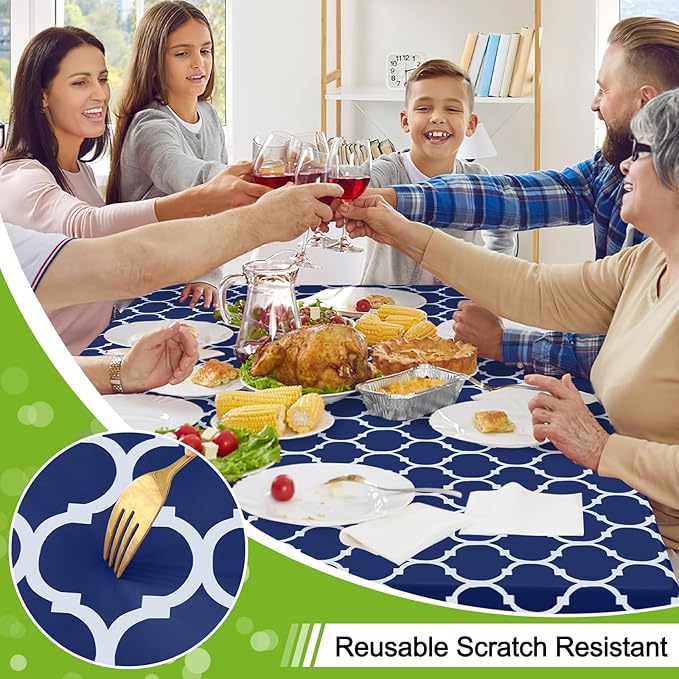 Smiry Rectangle Table Cloth, Wipeable Spillproof Plastic Tablecloths for Dining, Waterproof Vinyl Tablecloth with Flannel Backing for Rectangle Tables, Camping, Outdoor and Indoor (70"x120", Navy)