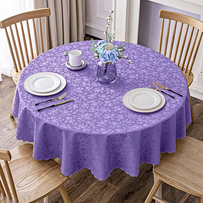 Smiry Round Table Cloth, Waterproof Heavy Duty Vinyl Tablecloths, Wipeable Washable Table Cover for Kitchen and Dining Room (Purple, 70" Round)