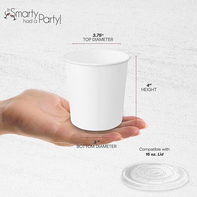 Smarty Had A Party 500 Count 16 oz Paper Bowls – Disposable Soup Bowls 16 oz for Hot Food, Chili, Ice Cream, or Ramen – Leakproof & Heavy Duty Paper Soup Containers | White Chili Cups Disposable