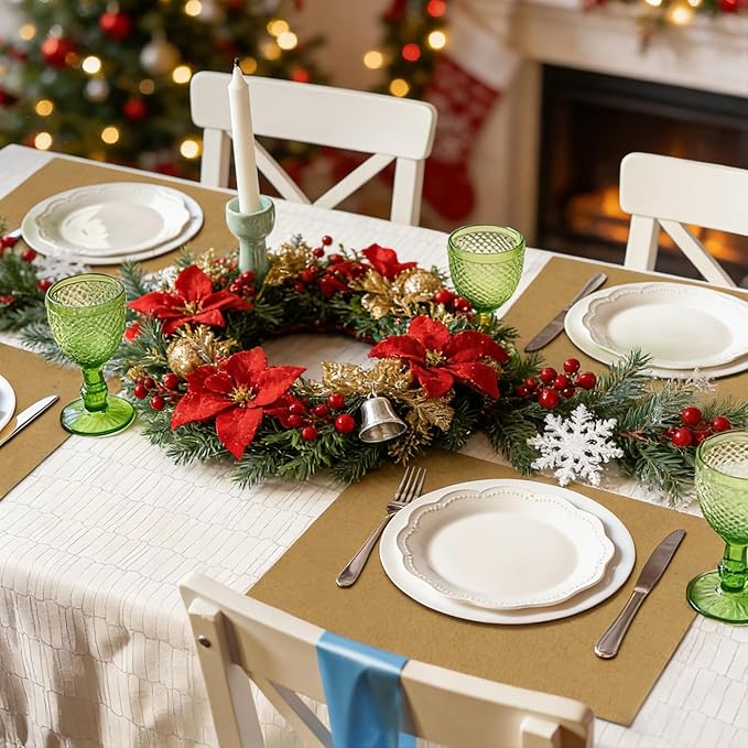 MANSPHIL Gold Fabric Placemats Set of 6 Faux Linen Table Mats Thick Cloth Place Mats Heat Resistant Double Layer Wrinkle Free Dining Kitchen Table Decor - 13x19 Inch Oeko Tex Placemat