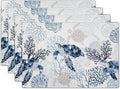 Coastal Placemats Set of 4 - Nautical Place Mats 12x18 Beach Table Mats Sea Turtle Coral Kitchen Mats for Party Dining Table
