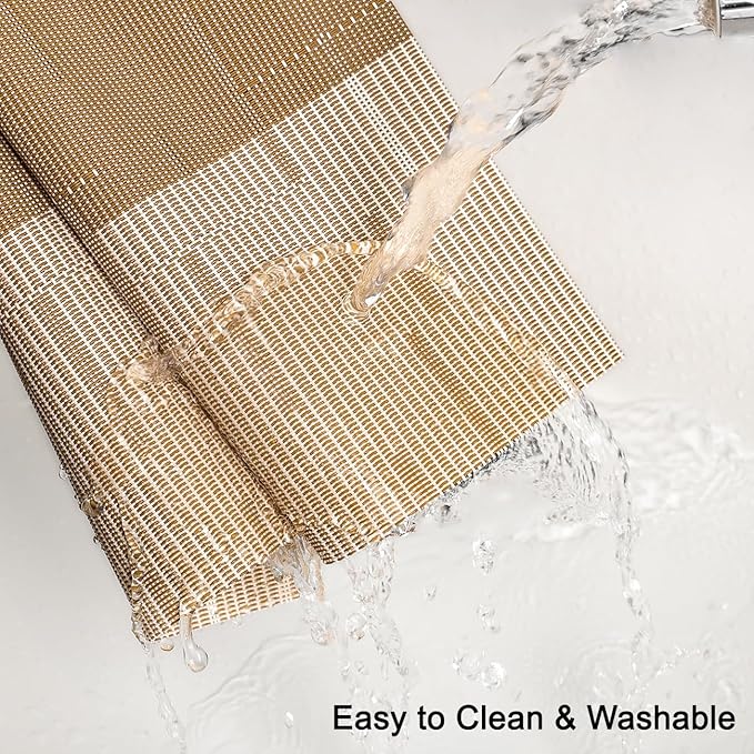 Placemats Set of 8, Vinyl Woven Place Mats Indoor Set of 8 Washable Wipeable PVC Table Mats Heat-Resistant Non Slip Placemat for Kitchen Dining Outdoor Table (Beige Light Brown, Set of 8)